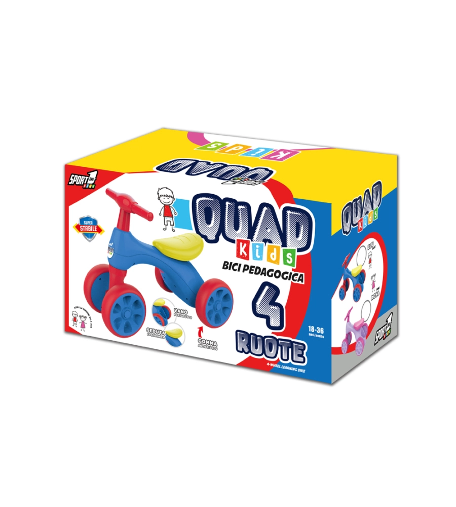 Bici pedagogica per bambini quad con 4 ruote, colore blu